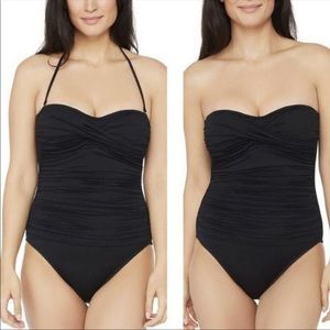 La Blanca one piece ruched bandeau halter swim suit NWT 14